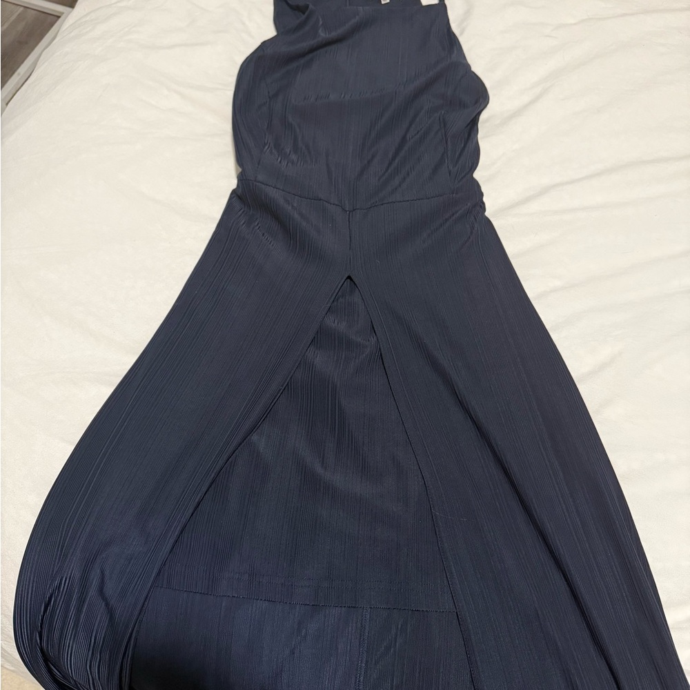 Elegant Navy Blue High-Low Cocktail Dress